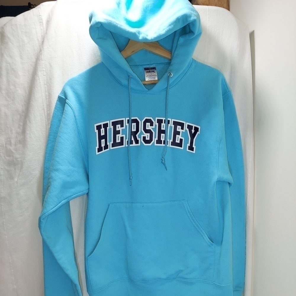 Jerzees NuBlend Light Blue Hershey Hoodie, Long Sleeves, Size Small